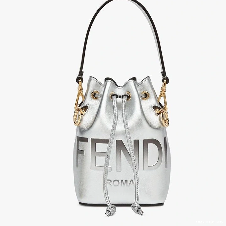 Affordable In Logo Bag Leather Mini Mon Fendi Tresor Bucket Calf ROMA Silver 0821
